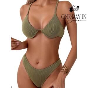 CharmLeaks Ribbed Cheeky Bikini Swimsuit Size L